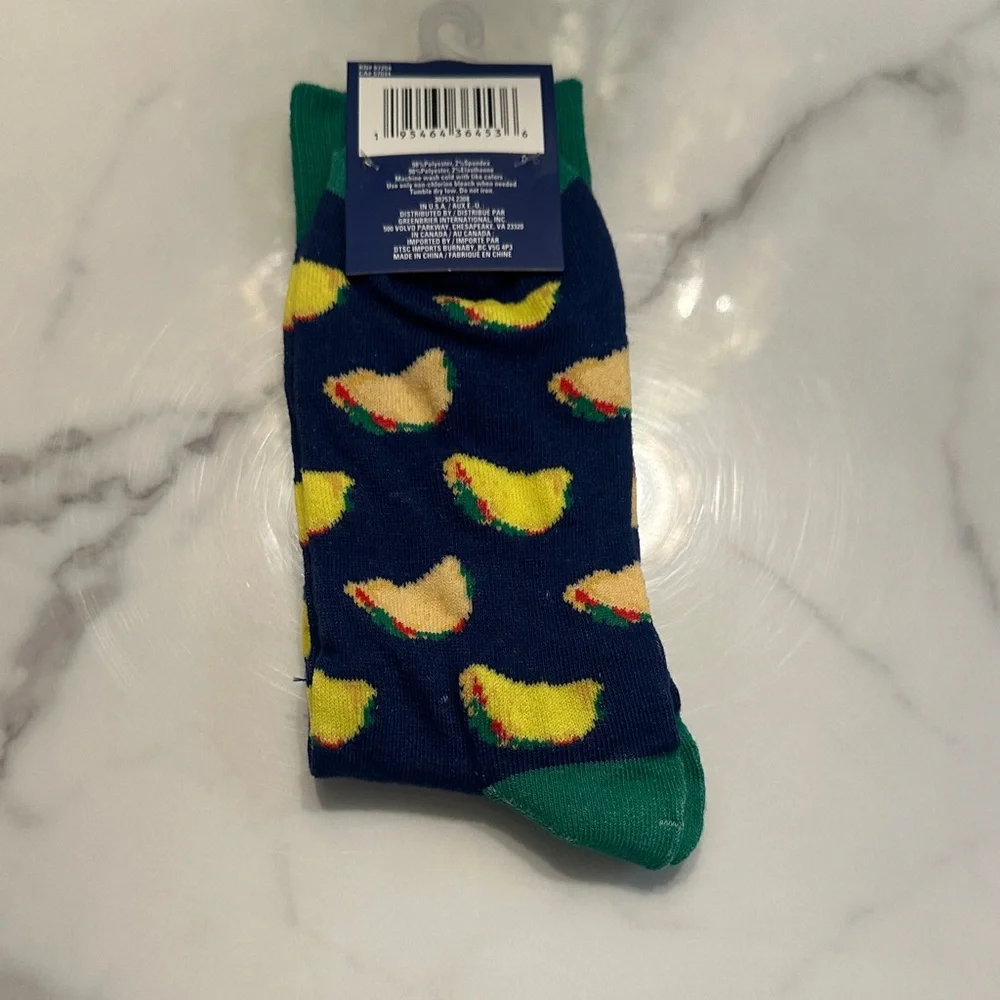 Juncture Men's Navy Taco Pattern Crew Socks